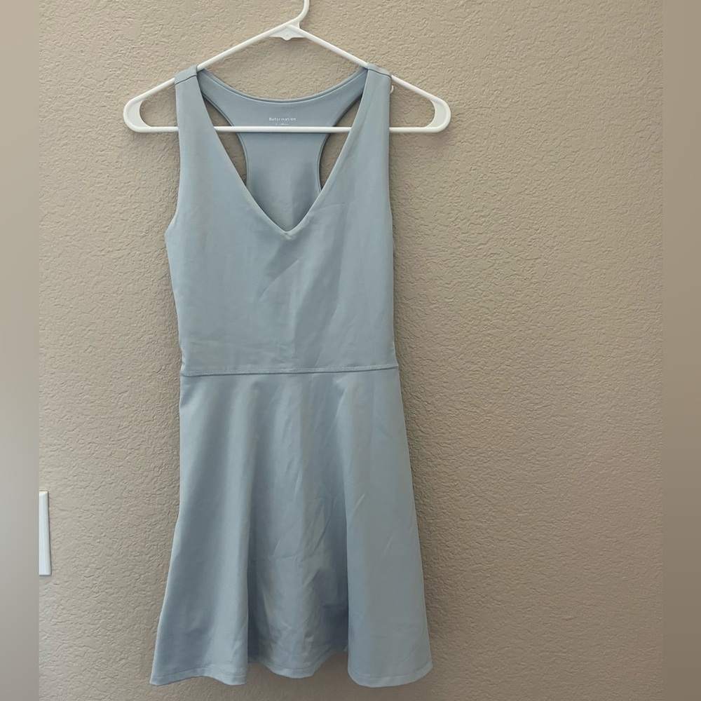Reformation Blue EcoMove Bella Mini Dress